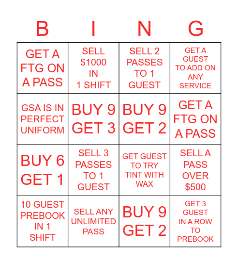 GSA Blackout Bingo Card