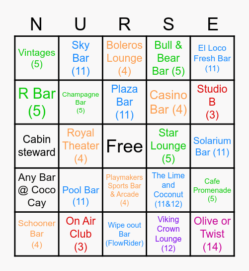 NurseCon 2023 Freedom of the Seas Bingo Card