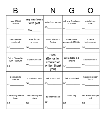 January-furniture fungo Bingo Card