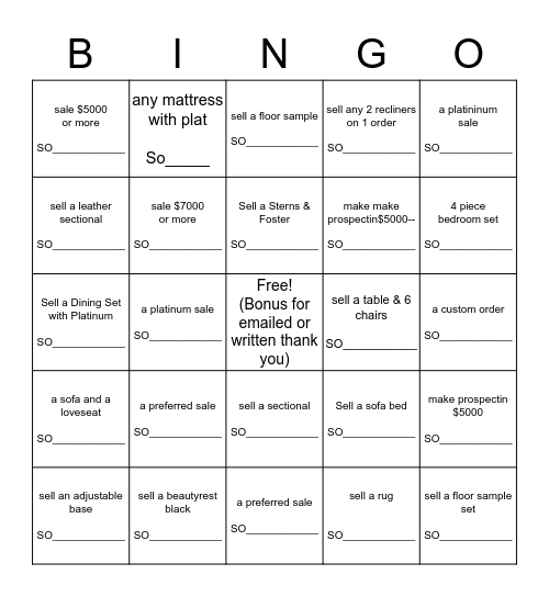 January-furniture fungo Bingo Card