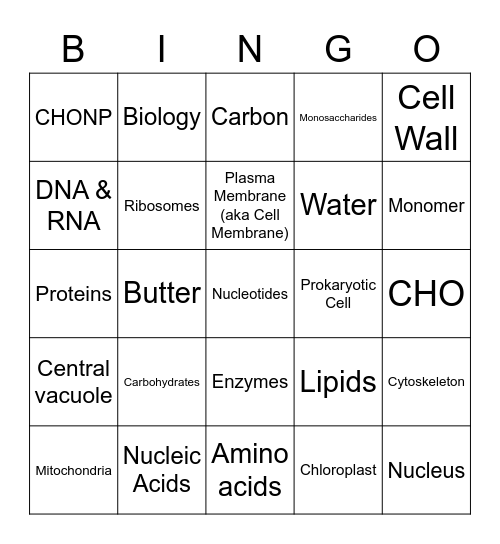 Biology Review 1 Bingo Card