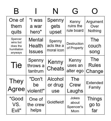 Kenny VS Spenny Bingo Card