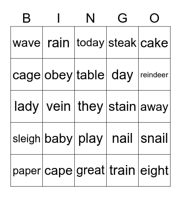 Long A Bingo Card