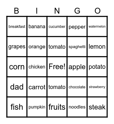 Bread and Cheese Bingo Card