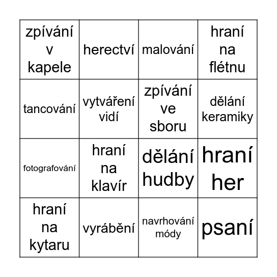 Be creative Bingo Card