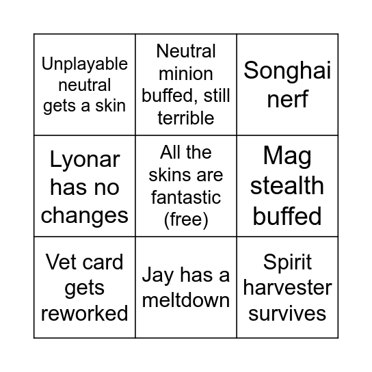 Duelyst II Patch Bingo Card