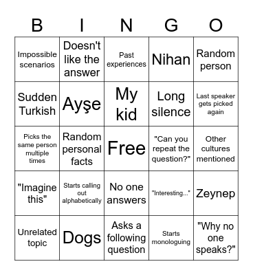 Average Wednesday Bingo Card