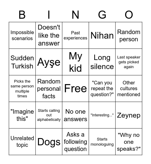 Average Wednesday Bingo Card