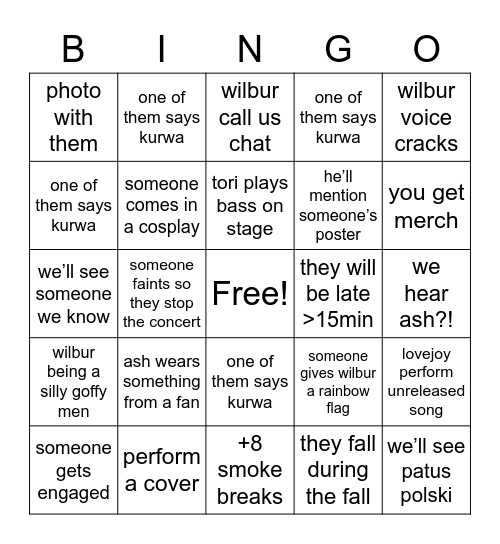 LOVEJOY CONCERT BINGO Card