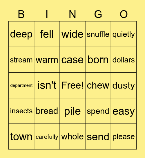 Vocabulary (Set 1) Bingo Card