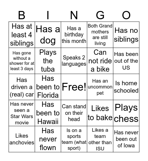 Who are you Bingo Card