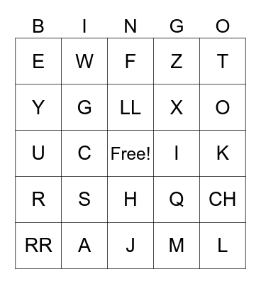 Spanish Alphabet Bingo Card