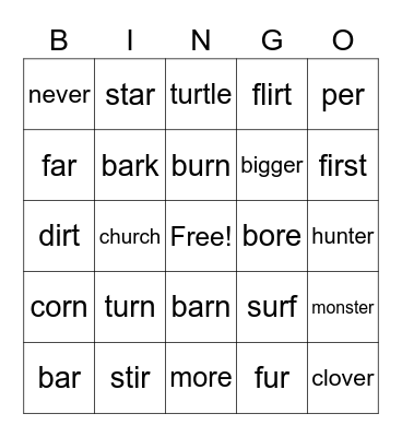 Bossy R Vowels Bingo Card