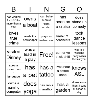 Ice Breaker Bingo! Bingo Card