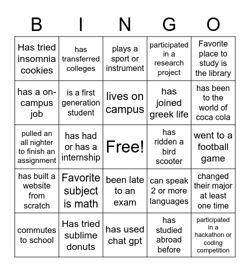 GWC GSU X GT Bingo Card