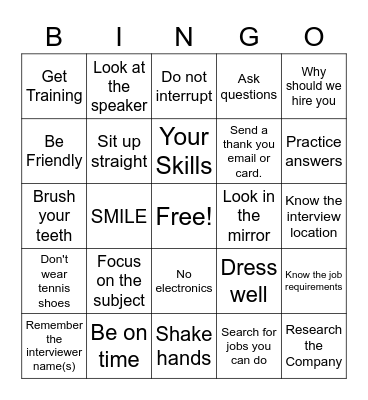 Interviewing For A Job Bingo Card