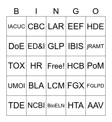 Acronym Lingo Bingo Card