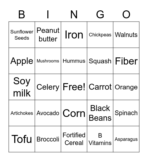Plant Based Bingo Card