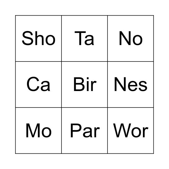 Final Sound Deletion Bingo Card
