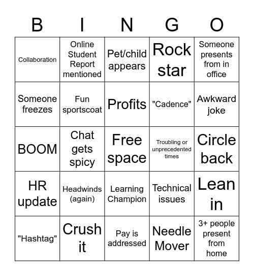 Corporate Bingo Card