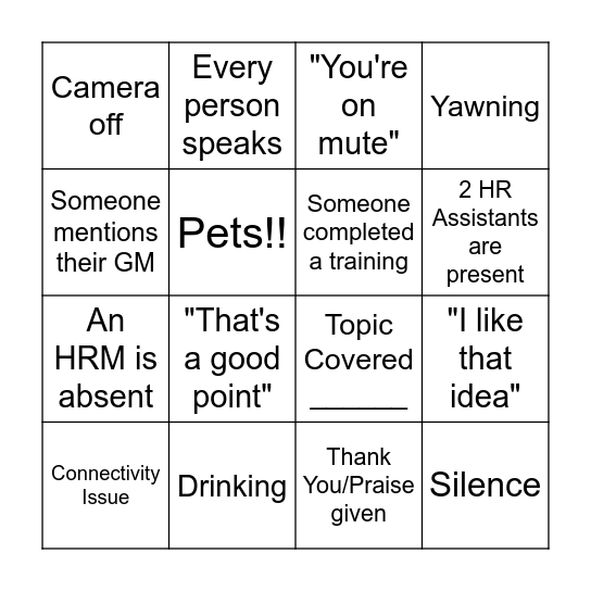 HR Meeting BINGO Card