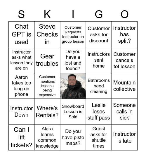 Ski Desk Bingo Card