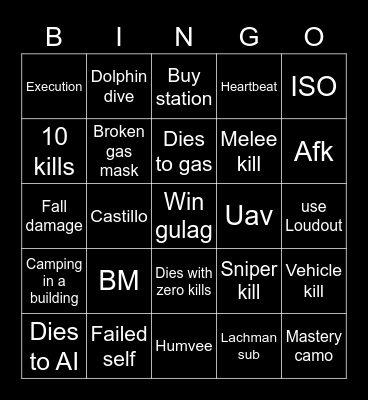 Warzone 2 bingo Card