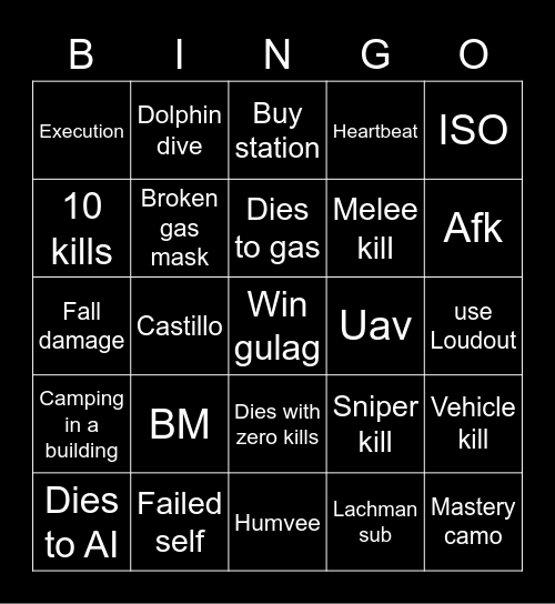 Warzone 2 bingo Card