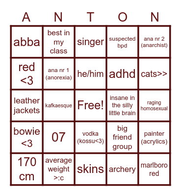 Anton bingo Card