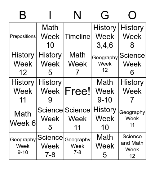 Classical Conversation Bingo Card