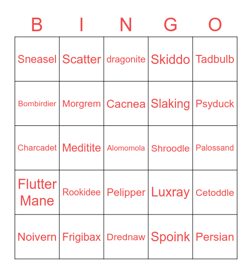 Shiny Bingo Scarlet Bingo Card