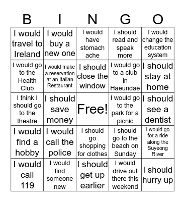Giving Advice Bingo Card