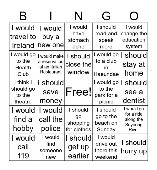 Giving Advice Bingo Card