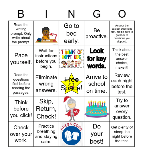 Test Prep Bingo Card