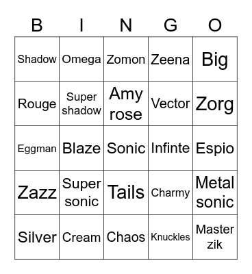 Sonic cutscene Bingo Card