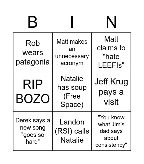 Other Oddities Bingo Card