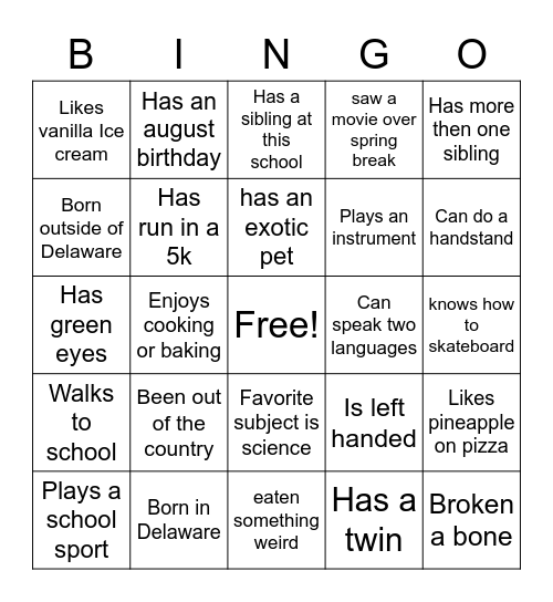 Classroom Bingo! Bingo Card