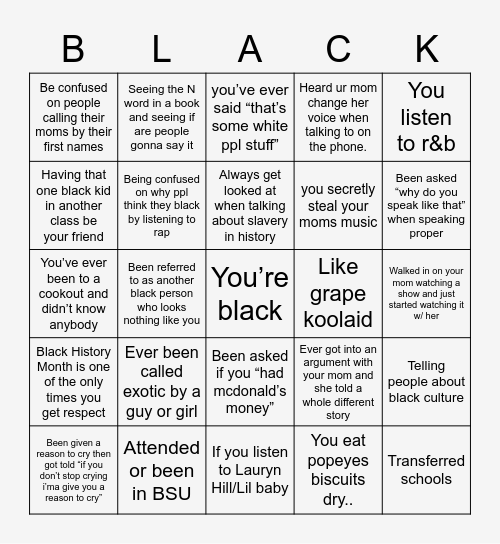 Black Private School Bingo Card