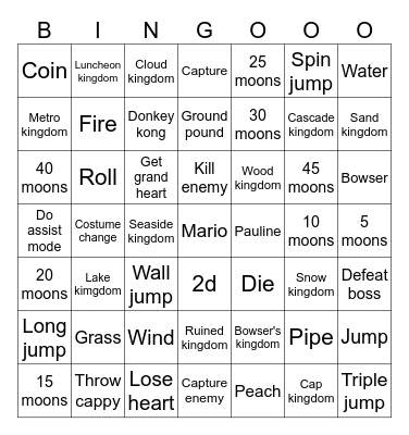 Mario oddesy bingo Card
