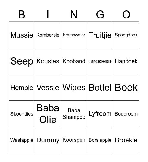 Babatee Bingo Card