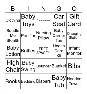Jordan's Baby Shower Bingo Card