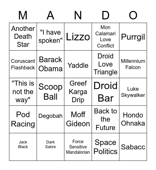 Mandalorian Bingo Card