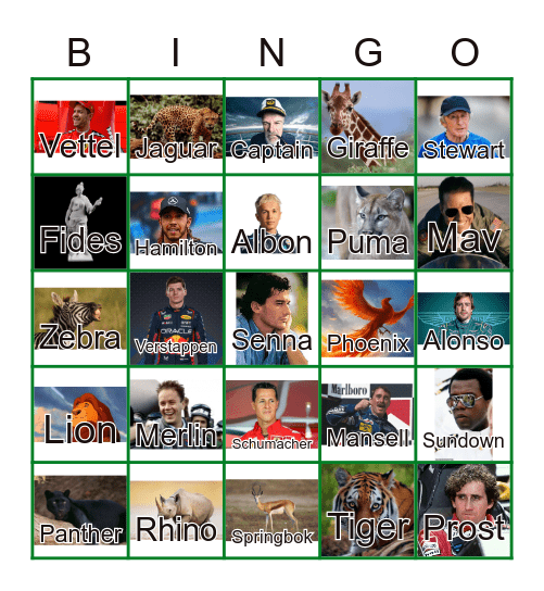 PANTHERA/F1 BINGO Card