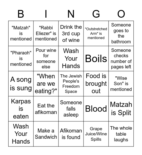 Seder Bingo Card