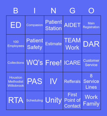 Patient Access Bingo Card