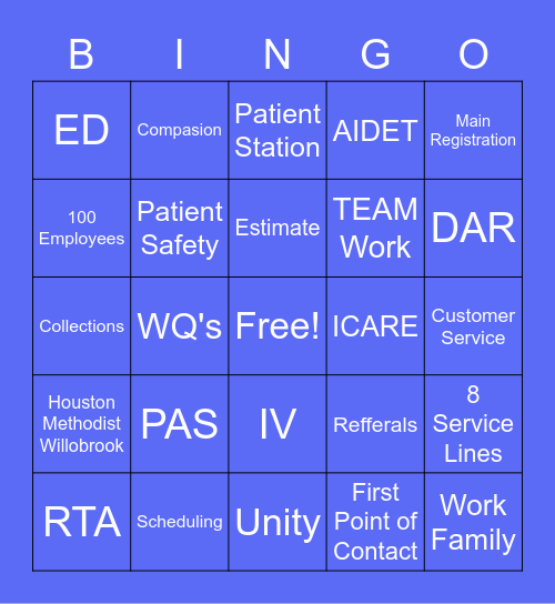 Patient Access Bingo Card