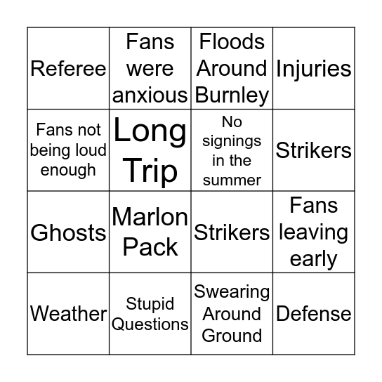 Steve Cotterill Excuse Bingo Card