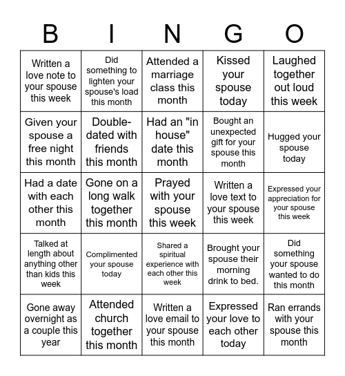 Couples Bingo Card
