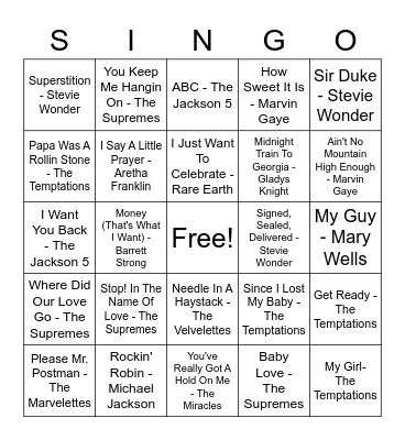 Motown Bingo Card
