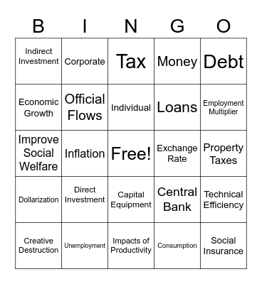Economy Bingo Card